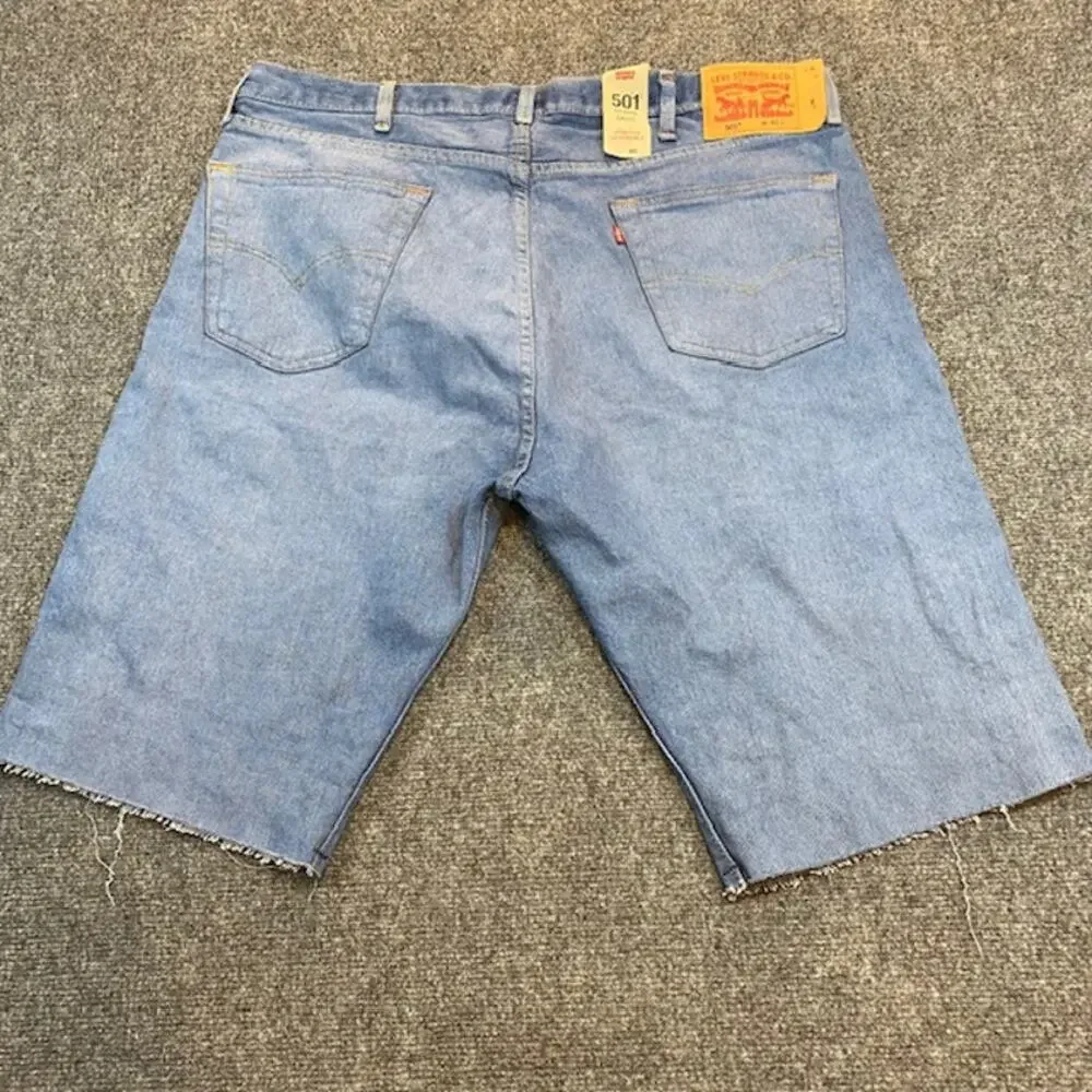 New Levi's 501 Men's Size 40 Blue Light Wash Distressed Cut Off Shorts Stretch